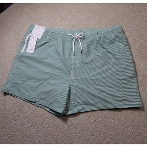 Goodfellow & Co Mens Green White Striped Swim Trunks 5 Inch Inseam XXL NWT